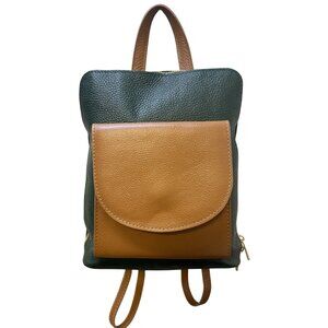 Divina Ferenze Two-Tone Green & Brown Faux Leather Backpack w/Magnetic Snap Pock